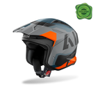 Airoh TRR II Jupiter arancio opaco, casco jet da trial con frontino visto di tre quarti