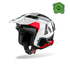 Airoh TRR II Jupiter rosso lucido, casco jet da trial con frontino visto di tre quarti
