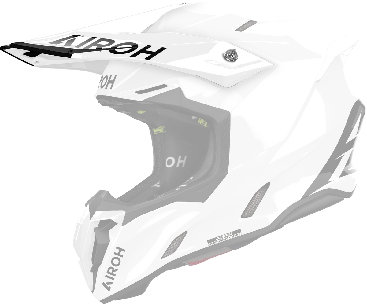 Frontino Bianco Lucido originale Airoh TW314F per casco Twist 3, mostrato su un casco in trasparenza, foto ufficiale del ricambio