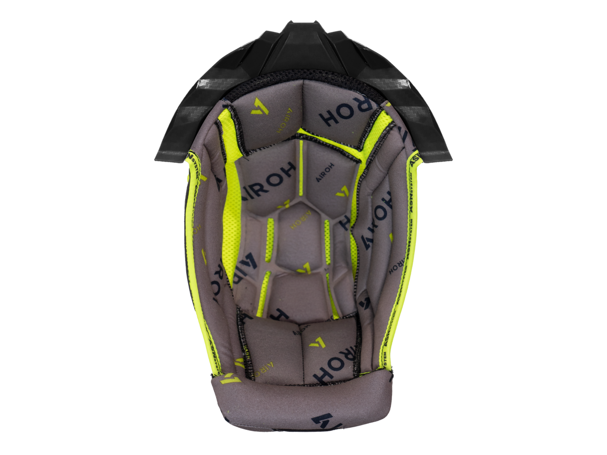 Cuffia interna originale Airoh TW3GLBC grigia e gialla con supporto nero per casco Twist 3, foto ufficiale del ricambio