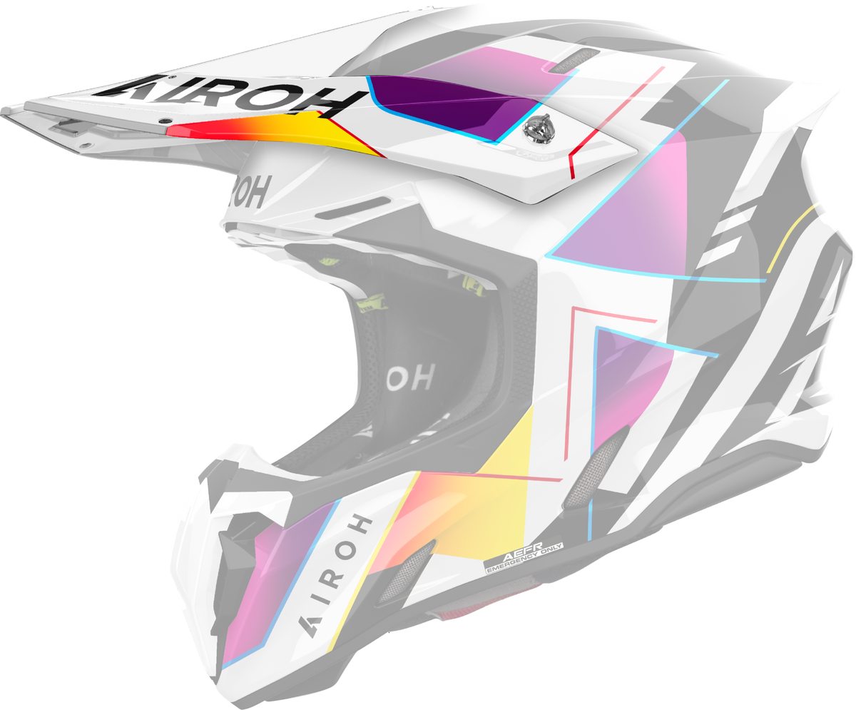 Frontino Rainbow Lucido originale Airoh TW3R38F per casco Twist 3, mostrato su un casco in trasparenza, foto ufficiale del ricambio