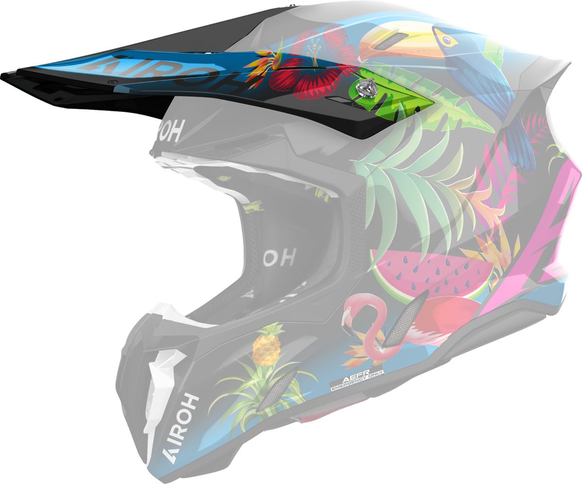 Frontino Amazonia Lucido originale Airoh TW3TAM35F per casco Twist 3, mostrato su un casco in trasparenza, foto ufficiale del ricambio