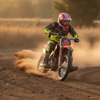 Pilota di motocross in derapata sullo sterrato con casco Airoh Twist 2.0 Frame rosso opaco