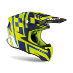 Casco cross Airoh Twist 2.0 TC21 TW2TC2131 giallo fluo e blu lucido con logo TC sul frontino, tre quarti anteriore destro