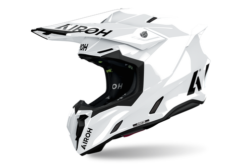 Casco cross Airoh Twist 3 Color bianco lucido, vista tre quarti anteriore sinistra