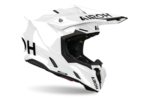 Airoh Twist 3 Color bianco lucido codice TW314, vista tre quarti posteriore con frontino e prese d'aria