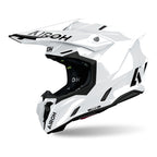 Casco cross Airoh Twist 3 Color bianco lucido, vista tre quarti anteriore sinistra