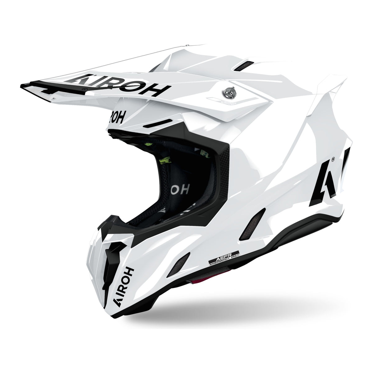 Casco cross Airoh Twist 3 Color bianco lucido, vista tre quarti anteriore sinistra