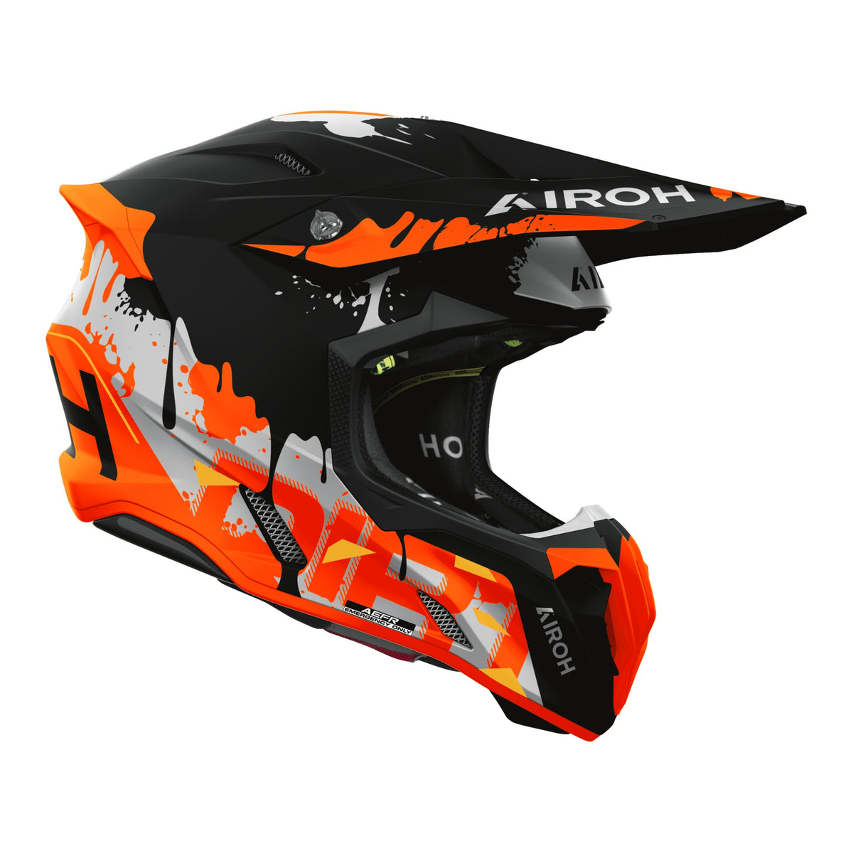Airoh Twist 3 Dirt nero arancione opaco codice TW3D35, lato destro con frontino e prese d'aria