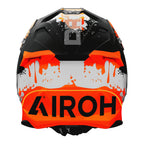 Twist 3 Dirt Airoh in nero e arancio opaco, vista posteriore con il logo Airoh