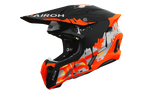 Casco cross Airoh Twist 3 Dirt nero arancione opaco, vista tre quarti anteriore sinistra