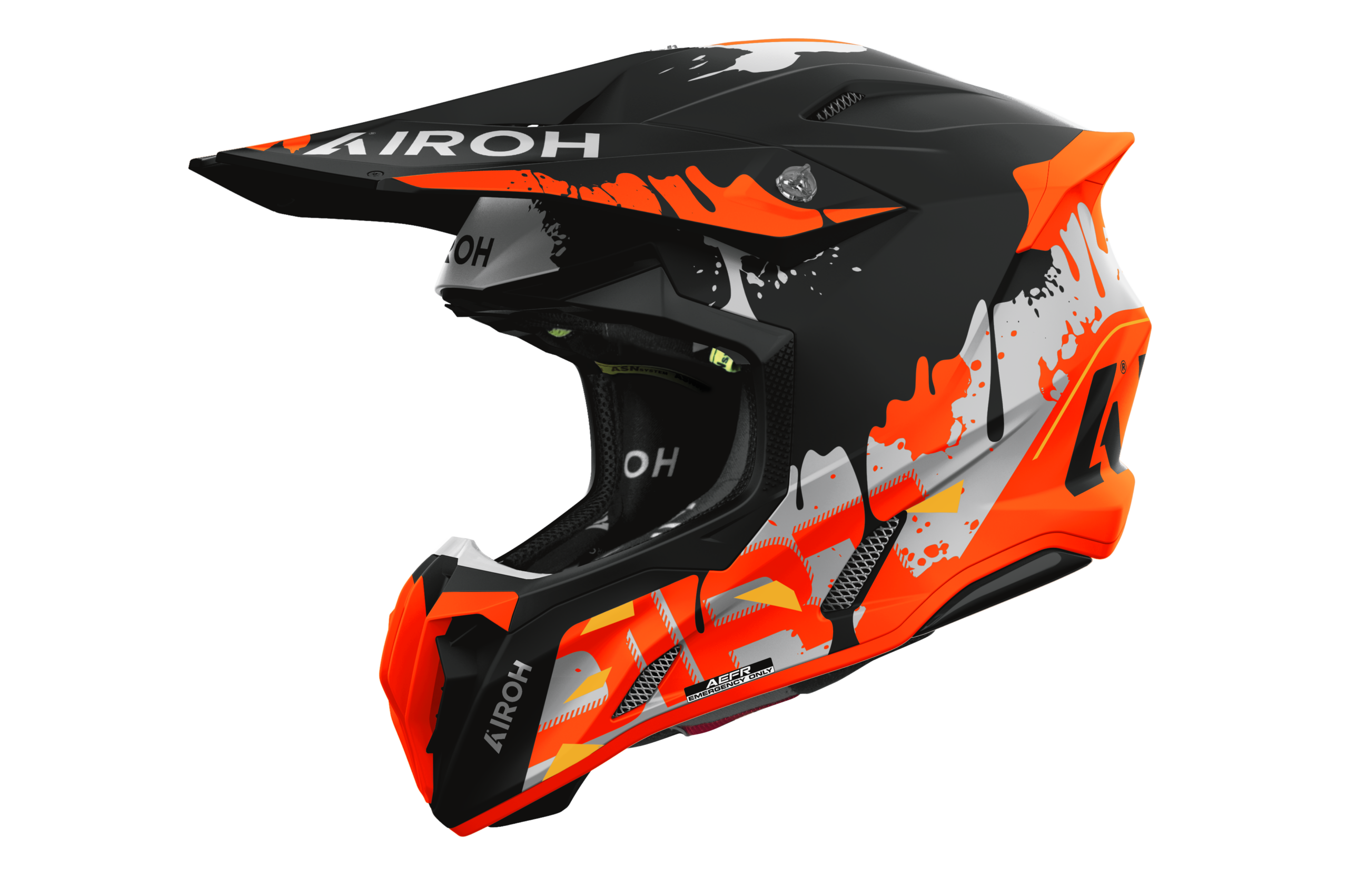 Casco cross Airoh Twist 3 Dirt nero arancione opaco, vista tre quarti anteriore sinistra