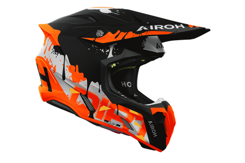 Airoh Twist 3 Dirt nero arancione opaco codice TW3D35, lato destro con frontino e prese d'aria