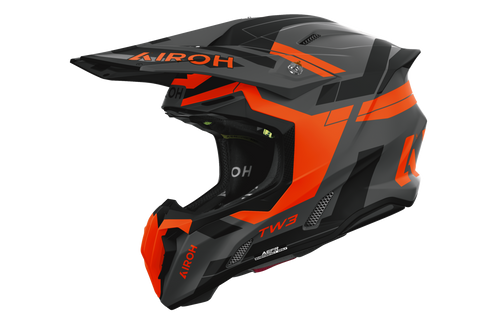 Casco cross Airoh Twist 3 Dynasty arancione grigio opaco, vista tre quarti anteriore sinistra