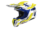 Casco cross Airoh Twist 3 Dynasty blu giallo, vista tre quarti anteriore sinistra