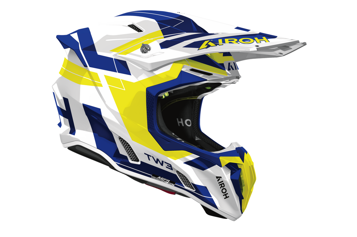 Airoh Twist 3 Dynasty blu giallo codice TW3DI31, lato destro con frontino e prese d'aria