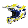 Casco cross Airoh Twist 3 Dynasty blu giallo, vista tre quarti anteriore sinistra