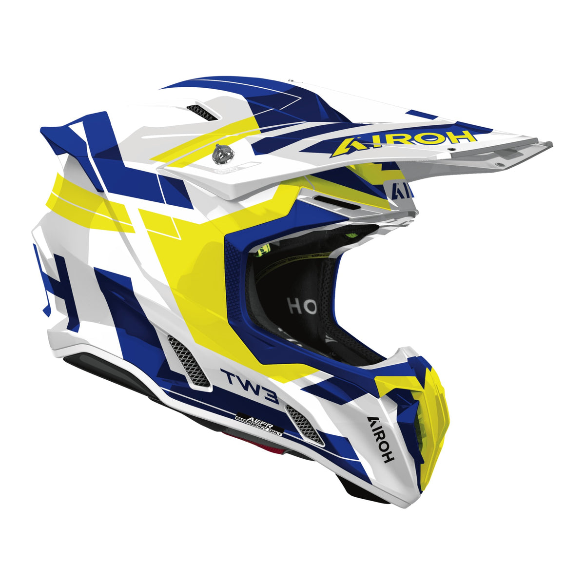 Airoh Twist 3 Dynasty blu giallo codice TW3DI31, lato destro con frontino e prese d'aria
