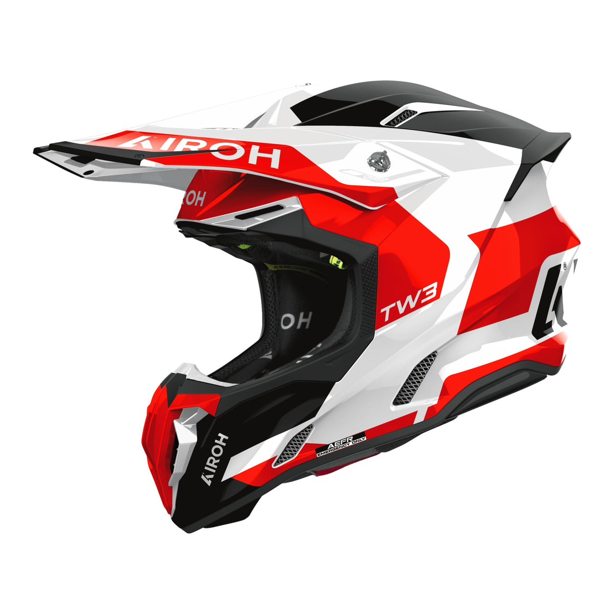 Casco cross Airoh Twist 3 Fancy rosso bianco, vista tre quarti anteriore sinistra