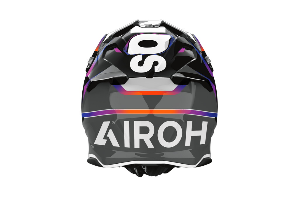 Twist 3 Hustle Airoh in nero viola, vista frontale con calotta HRT ed estrattori