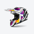 Casco cross Airoh Twist 3 Rainbow bianco multicolore, vista tre quarti anteriore sinistra