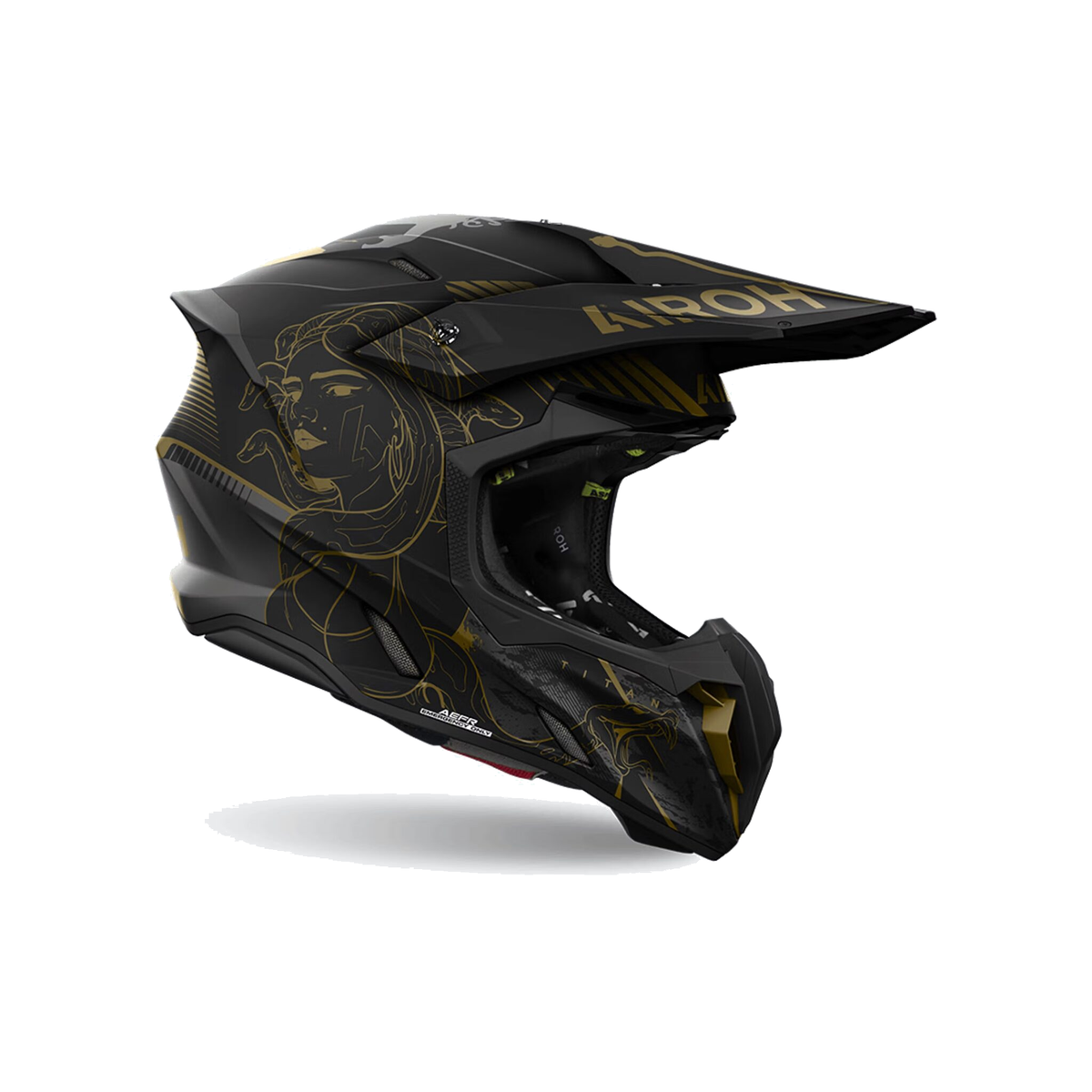 Airoh Twist 3 Titan Nero/Oro Opaco TW3TIT35, casco cross, vista di tre quarti dal lato destro