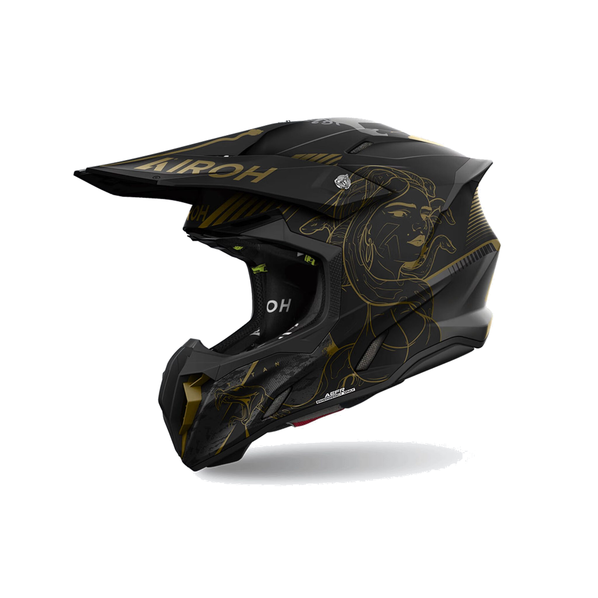 Airoh Twist 3 Titan Nero/Oro Opaco TW3TIT35, casco cross, vista di tre quarti dal lato sinistro