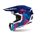 Airoh Twist 3 Underwater Blu/Azzurro Lucido visto dal lato opposto, con frontino e mentoniera in evidenza