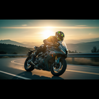 Pilota su moto sportiva al tramonto con il casco Airoh Valor Army
