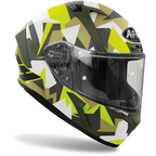 Airoh Valor Army mimetico verde militare, giallo fluo e bianco di tre quarti anteriore destro, visiera trasparente