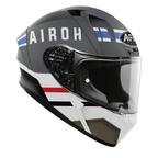 Airoh Valor Craft antracite e bianco di tre quarti anteriore destro, con grande scritta Airoh bianca e visiera trasparente