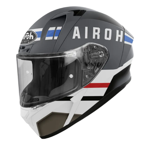 Airoh Valor Craft VAC81 casco integrale grigio antracite opaco e bianco di tre quarti anteriore sinistro, visiera trasparente