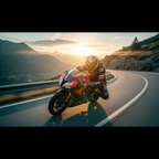 Pilota su moto sportiva al tramonto con il casco Airoh Valor Nexy