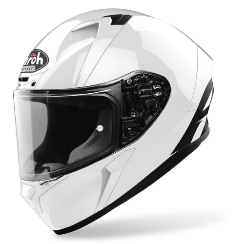 Airoh Valor VA14 casco integrale bianco lucido di tre quarti anteriore sinistro, visiera trasparente