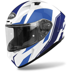Airoh Valor Wings VAW18 casco integrale bianco lucido e blu, tre quarti anteriore sinistro, visiera trasparente