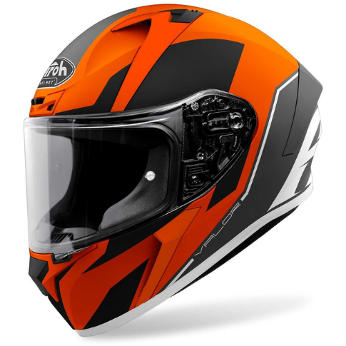 Airoh Valor Wings VAW32 casco integrale arancio e nero opaco, tre quarti anteriore sinistro, visiera trasparente