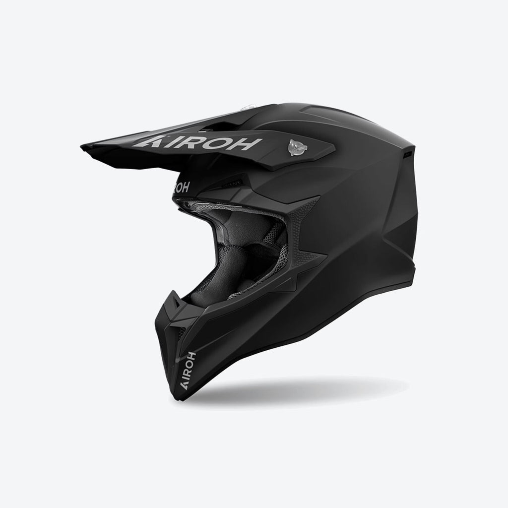 Casco cross Airoh Wraaap Color nero opaco, vista tre quarti anteriore sinistra