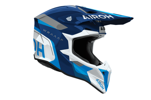 Airoh Wraaap Conquer blu bianco codice WRAC18, lato destro con frontino removibile