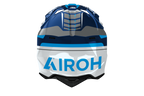 Wraaap Conquer Airoh in blu bianco, vista frontale con calotta HRT e presa sulla mentoniera