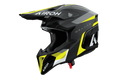 Casco cross Airoh Wraaap Conquer nero giallo opaco, vista tre quarti anteriore sinistra