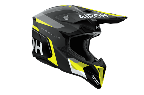 Airoh Wraaap Conquer nero giallo opaco codice WRAC31, lato destro con frontino removibile