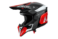 Casco cross Airoh Wraaap Conquer rosso bianco, vista tre quarti anteriore sinistra