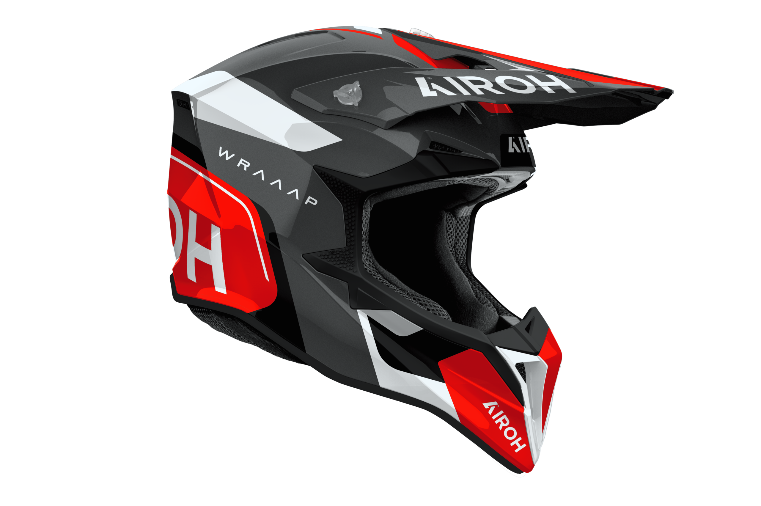 Airoh Wraaap Conquer rosso bianco codice WRAC55, lato destro con frontino removibile