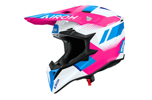 Casco cross Airoh Wraaap Vision bianco rosa, vista tre quarti anteriore sinistra