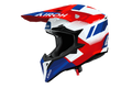 Casco cross Airoh Wraaap Vision bianco rosso blu, vista tre quarti anteriore sinistra