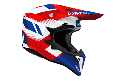Airoh Wraaap Vision bianco rosso blu codice WRAV55, lato destro con frontino removibile