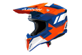 Casco cross Airoh Wraaap Vision blu arancione, vista tre quarti anteriore sinistra