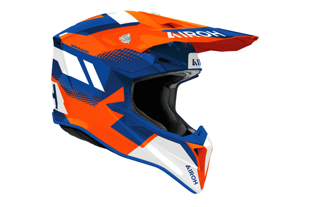 Airoh Wraaap Vision blu arancione codice WRAV32, lato destro con frontino removibile