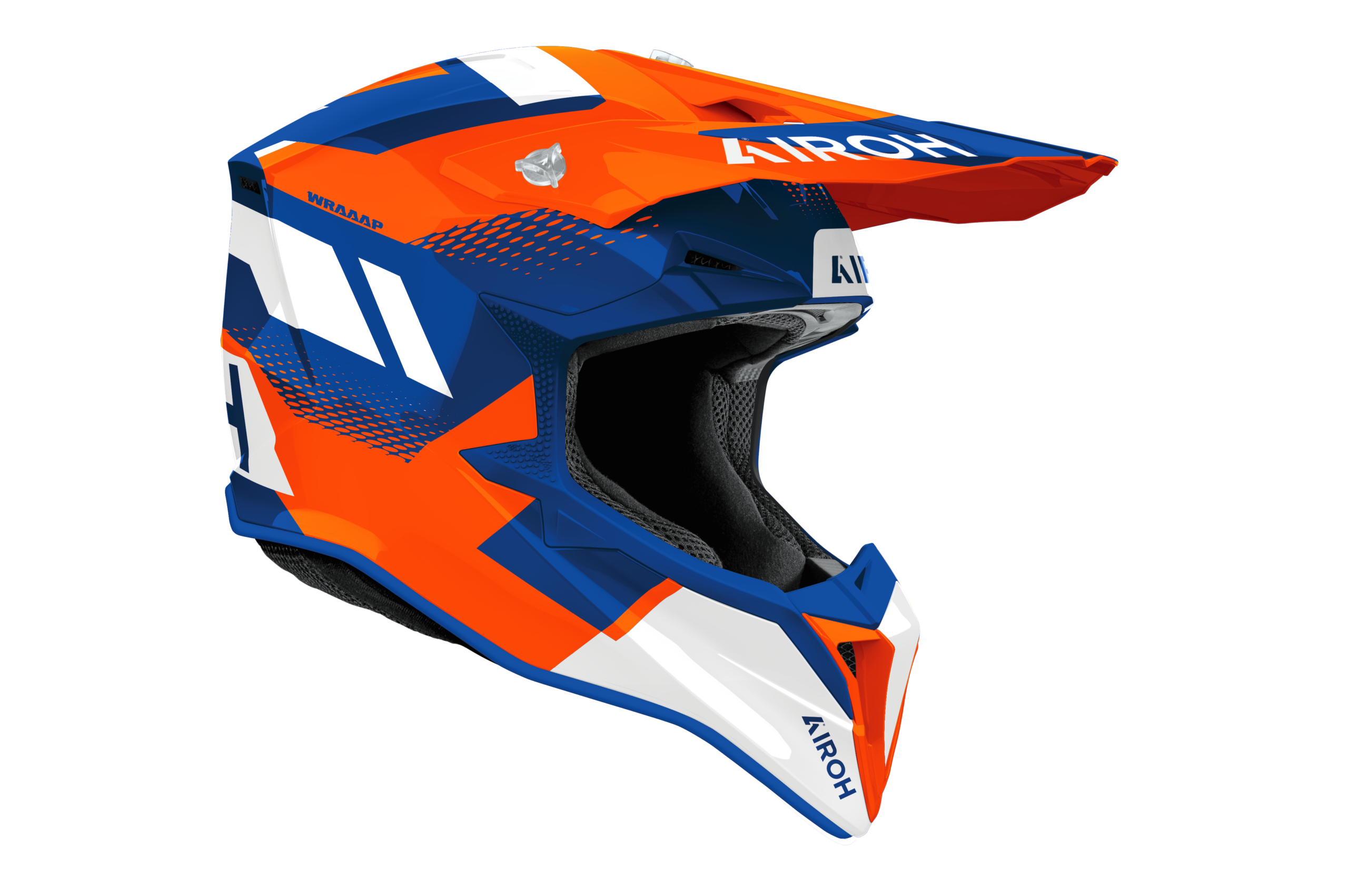 Airoh Wraaap Vision blu arancione codice WRAV32, lato destro con frontino removibile