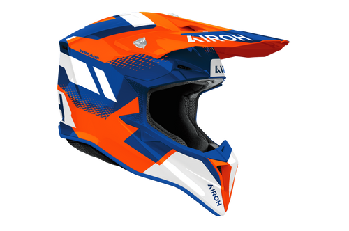 Airoh Wraaap Vision blu arancione codice WRAV32, lato destro con frontino removibile